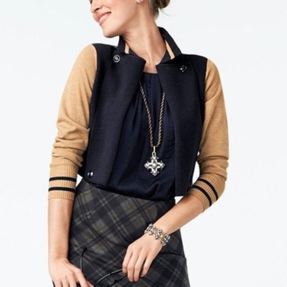 Cabi “School/Letterman” Cardigan. Multi Color, size small.